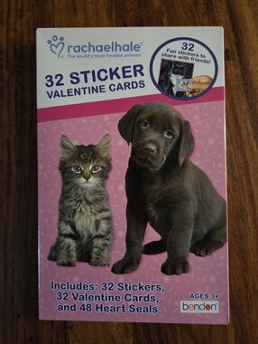Cat And Dogs Valentine Sticker Cards - 32 Pack